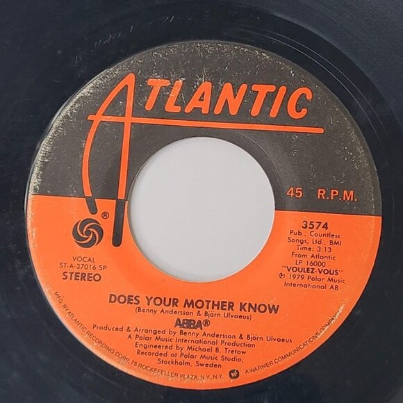 ABBA Does Your Mother Know / Kisses Of Fire 45 RPM 7" Vinyl 1979 Atlantic 3574 - Picture 1 of 5